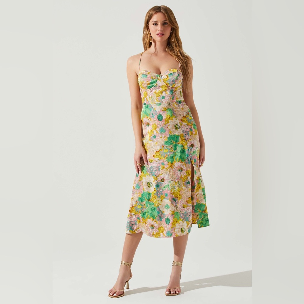 ASTR Satin Bustier Floral Midi Dress